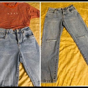 Selling 2 items : Cotton On Mom Jean and Roxy Orange Striped T-shirt